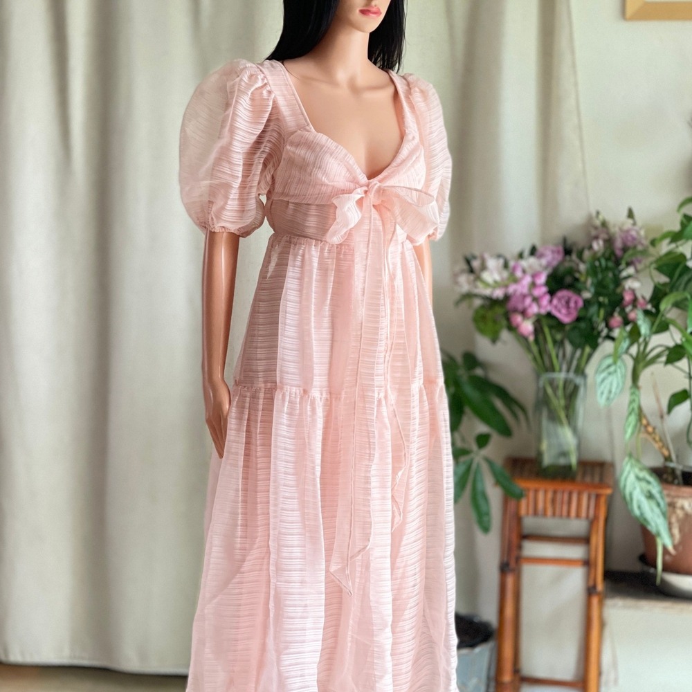 NWOT Free People Hailey Chiffon Pink Ethereal Coquette Midi Wrap Dress Size 4